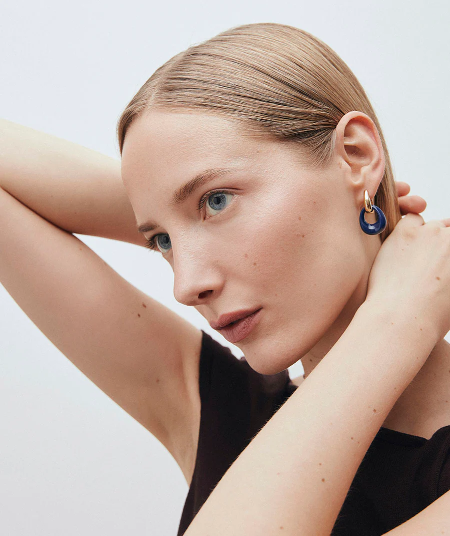 Pendientes de aro con oval Navy con Acetato y Resina azul - Image 3