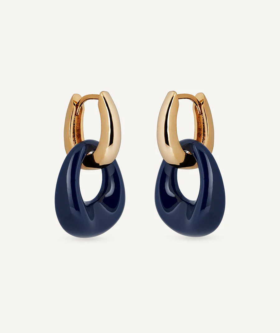 Pendientes de aro con oval Navy con Acetato y Resina azul - Image 4