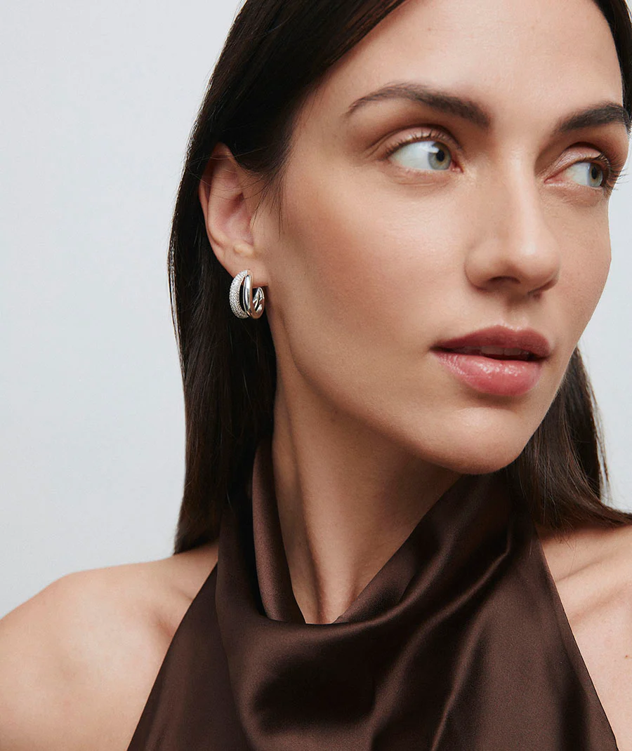 Pendientes semiluna dúo Allure con circonitas - Image 3