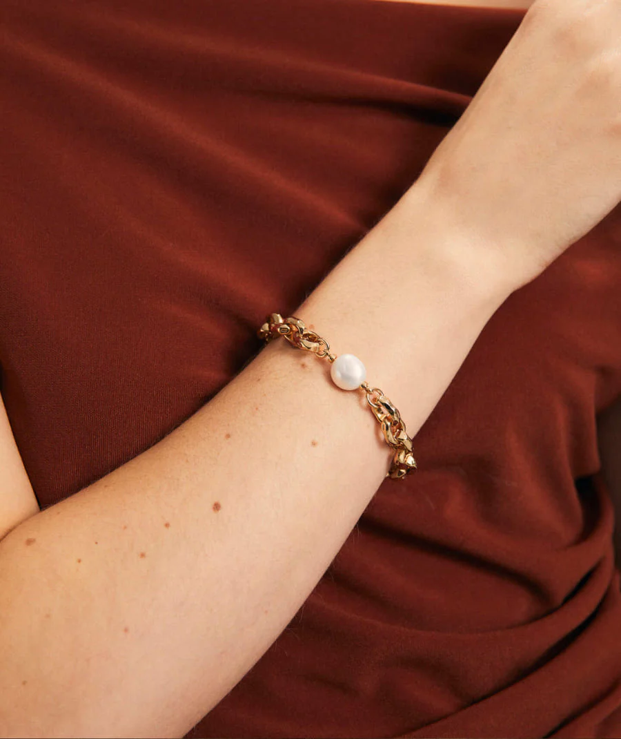 Pulsera Marina colección Rio Chapado Oro 18 Kt eslabones perla cultivada - Image 3